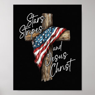 Póster Estrellas Rayas y Jesucristo Fe Patriota