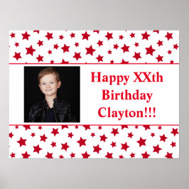 Póster Estrellas rojas con mensaje foto Poster de cumplea