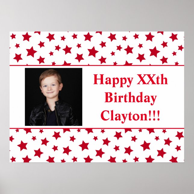 Póster Estrellas rojas con mensaje foto Poster de cumplea (Frente)