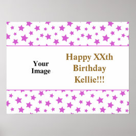 Póster Estrellas rosas con foto de mensaje Cumpleaños