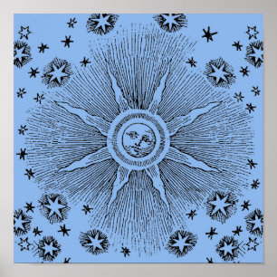 Póster Estrellas Sol Antiguo Cielo Nocturno Zodiaco Medie