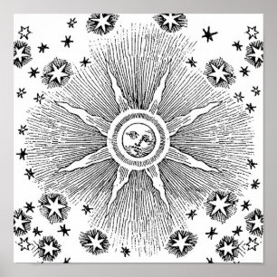 Póster Estrellas Sol Antiguo Cielo Nocturno Zodiaco Medie