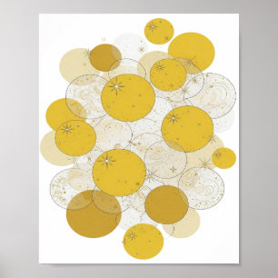 Póster Estrellas y círculos dorados plateados que llaman