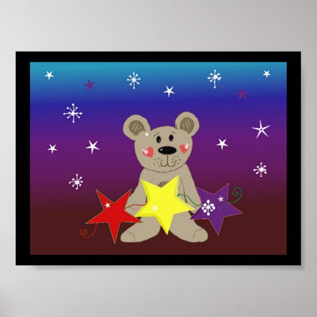 Póster Estrellas y copos de nieve con poco oso (Frente)
