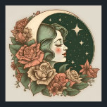 Póster Estrellas y flores retro Art Deco Moon Lady<br><div class="desc">Colectible Art Deco Moon Lady Stars & Flowers,  de alta calidad y personalizable completo.</div>