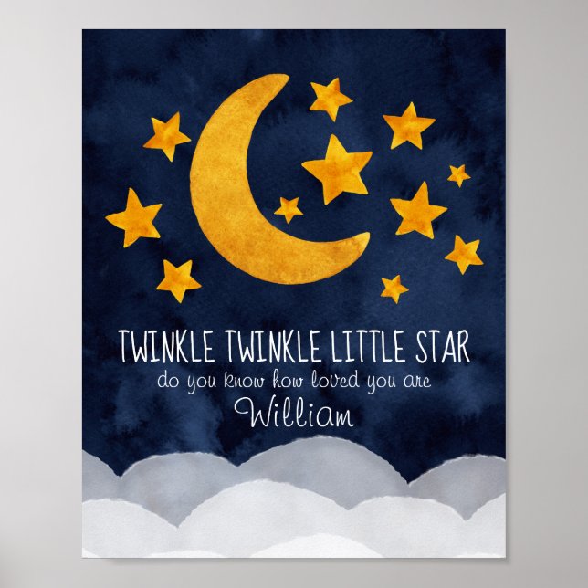 Póster Estrellas y Luna de Estrella de Twinkle personaliz (Frente)