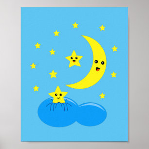 Póster Estrellas y luna lindas en el cielo !