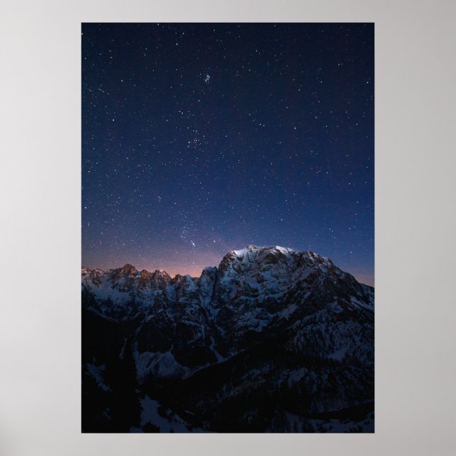 Póster Estrellas y montañas nevadas (Frente)