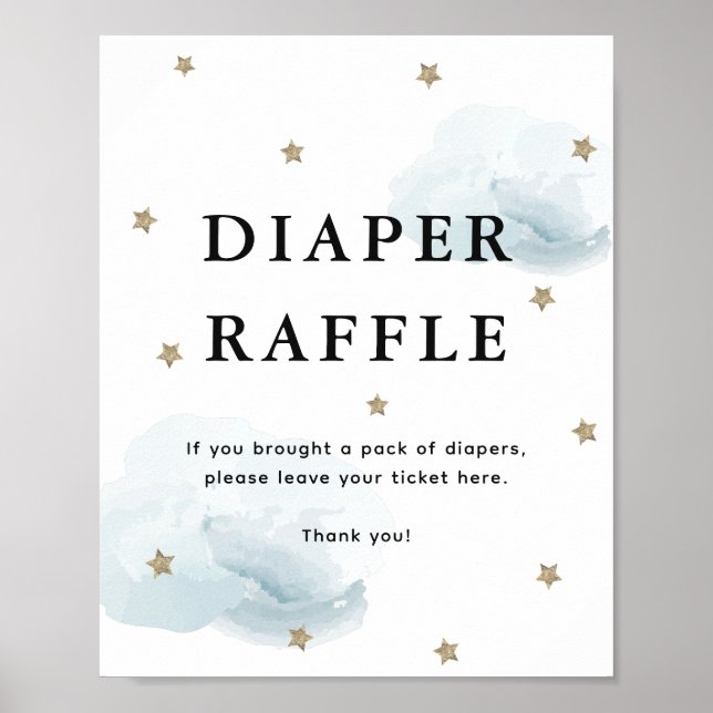 Póster Estrellas y nubes azules Baby Shower Diaper Raffle (Frente)