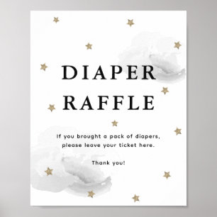 Póster Estrellas y nubes grises Baby Shower Diaper Raffle