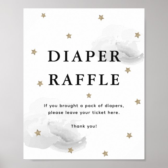 Póster Estrellas y nubes grises Baby Shower Diaper Raffle (Frente)