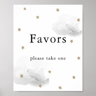 Póster Estrellas y nubes grises Baby Shower favorece el R