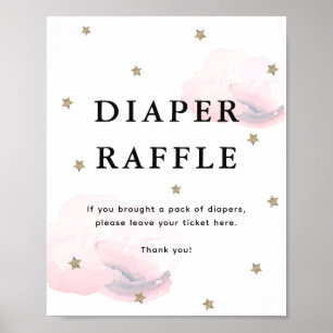 Póster Estrellas y nubes rosadas Baby Shower Diaper Raffl