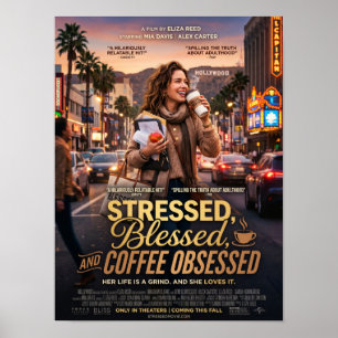 Póster estresado bendecido y obsesionado con café