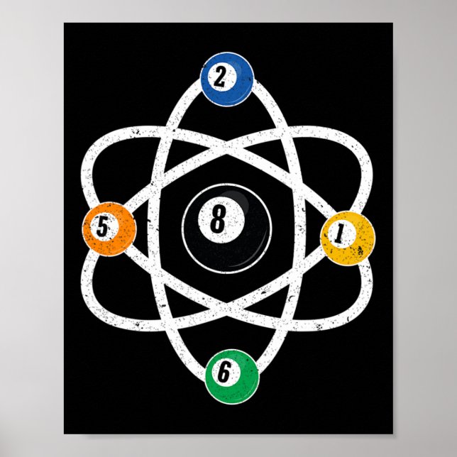 Póster Estructura Atómica Billiards Men Funciona 8 Ball P (Frente)