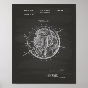 Póster Estructura de satélite de 1958 Patent Art Chalkboa