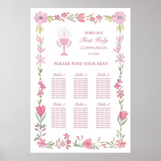 Póster Estructura floral rosa primera tabla de asientos d (Frente)