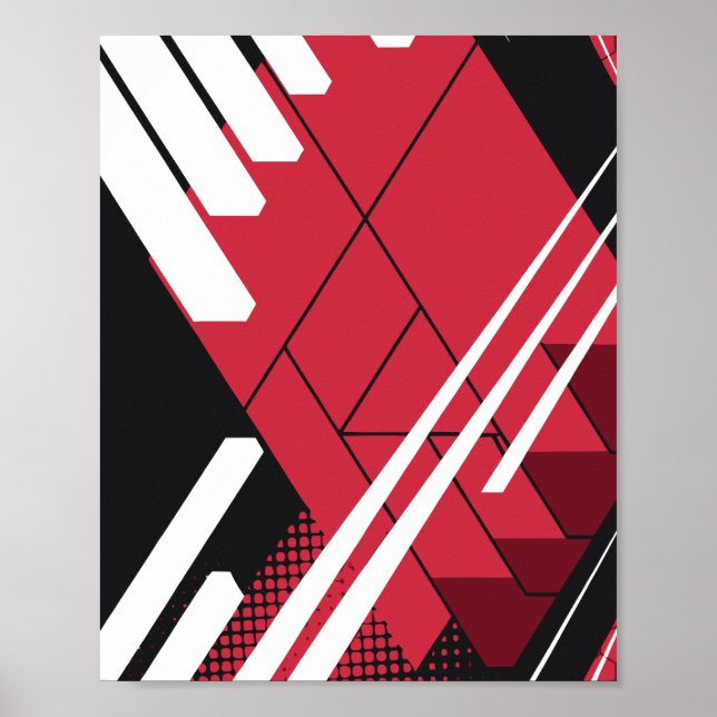 Póster Estructura Geométrica Roja con Profundidad Sombrea (Frente)