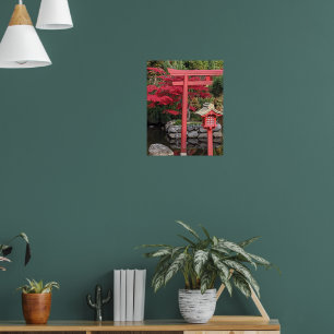 Póster Estructuras de jardín japonés y hojas de arce roja