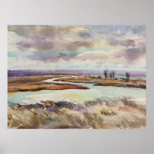Póster Estuario de Kobleve – Paisaje Ucraniano al Acuarel