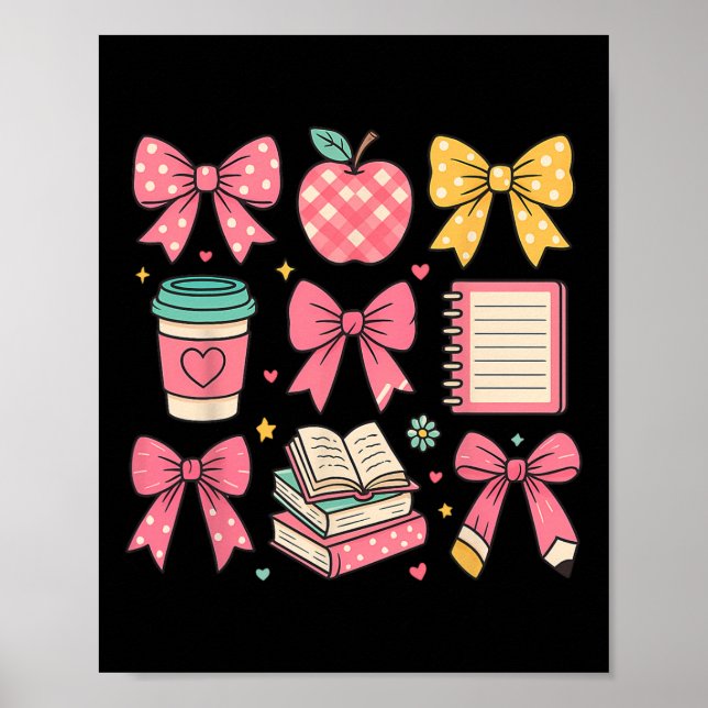 Póster Estudiante Coquette Bow feliz primer día de vuelta (Frente)