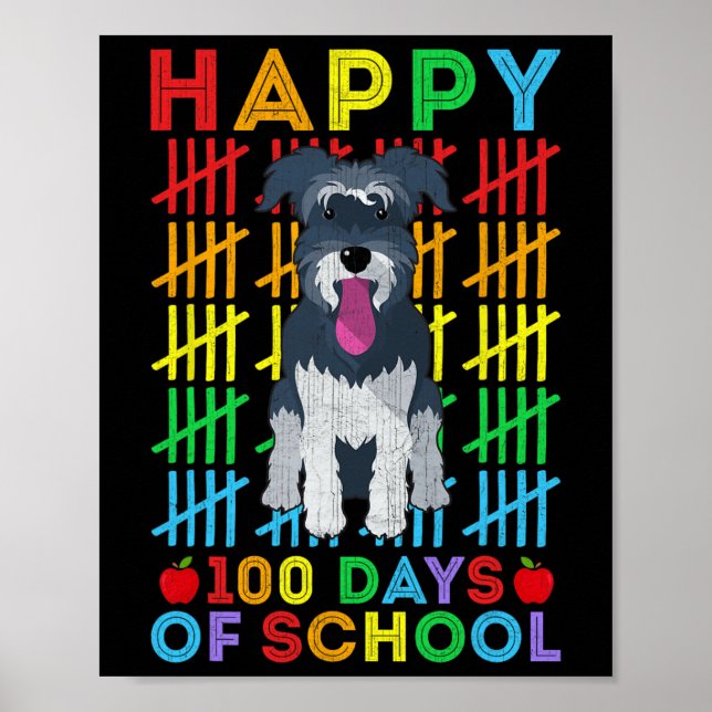 Póster Estudiante De Perro Schnauzer Feliz 100 Días De Es (Frente)
