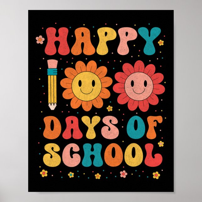 Póster Estudiante Groovy Teacher 100° Día de la Escuela F (Frente)