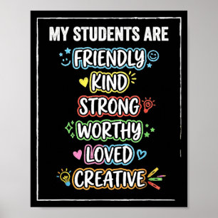 Póster Estudiantes divertidos son amables fuertes concien