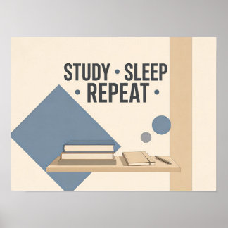 Póster Estudiar Dormir Repetir Minimalista Habitación Res