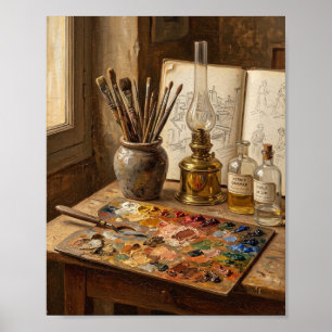 Póster Estudio de artista bohemio romántico Caballete II