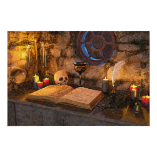 Póster Estudio de Brujo de Fantasía Medieval