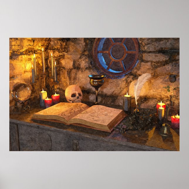 Póster Estudio de Brujo de Fantasía Medieval (Frente)