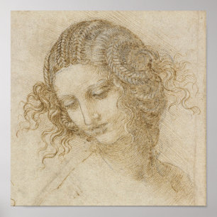 Póster Estudio de Leonardo da Vinci de la cabeza de Leda