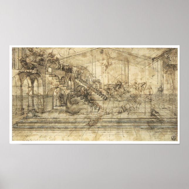 Póster Estudio de perspectiva "Adoración del Magi", Da Vi (Frente)