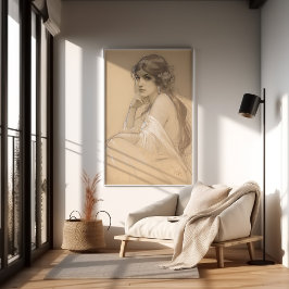 Póster Estudio de retrato de lápiz blanco Mucha Pos