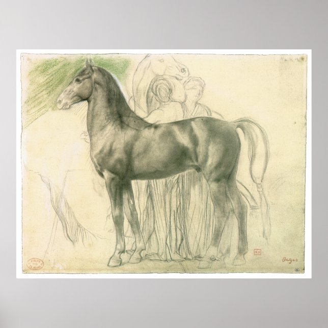 Póster Estudio de un caballo con figuras, c.1861 Edgar De (Frente)