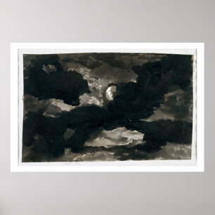 Póster Estudio de un cielo iluminado por la luna nublado
