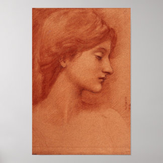 Póster Estudio de una cabeza femenina, Edward Burne-Jones