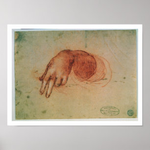 Póster Estudio de una mano (tiza roja sobre el papel)