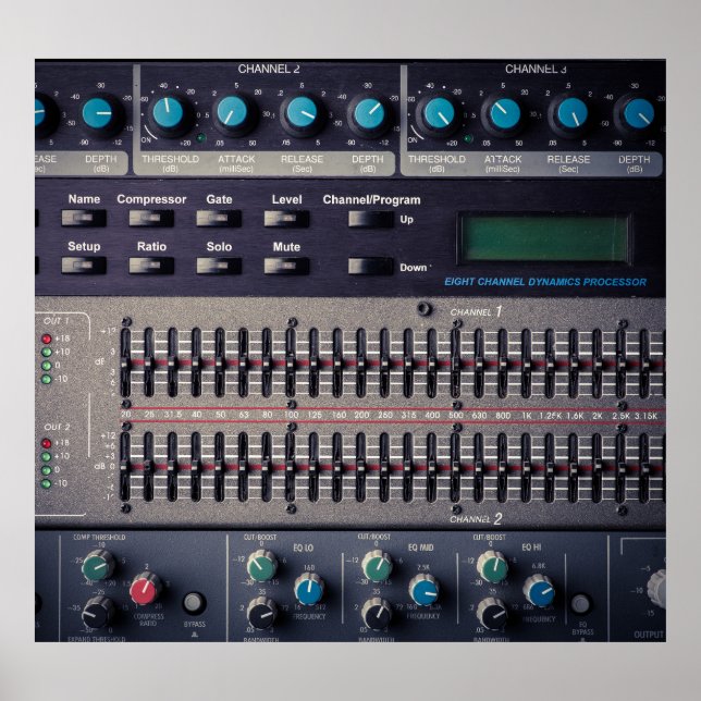 Póster Estudio del mezclador de sonido de muchos botones (Frente)