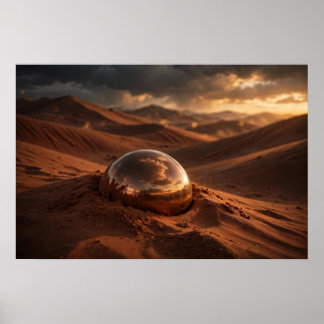 Póster Estudio en Cobre — Esfera de Espejo en Dunas del D