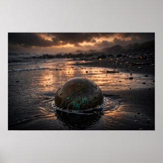 Póster Estudio en Marea — Esfera de Bronce, Arena Negra
