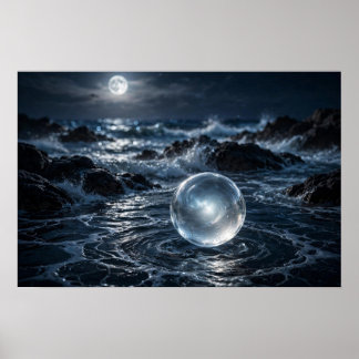 Póster Estudio en oleaje — esfera de vidrio, océano ilumi