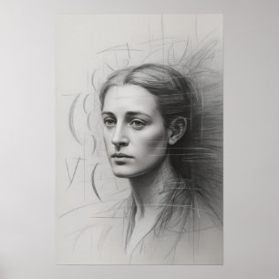 Póster Estudio introspectivo: Retrato de grafito