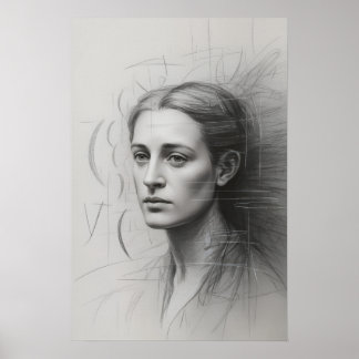 Póster Estudio introspectivo: Retrato de grafito