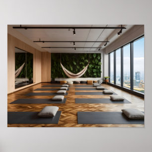 Póster Estudio moderno de yoga vacío con suelo de parqué