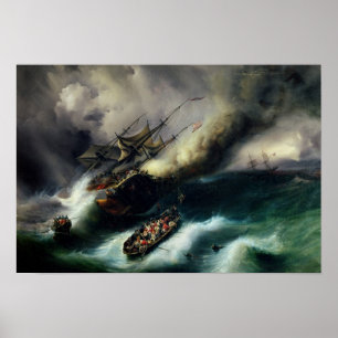 Póster Estudio para el incendio de la 'Kent' en 1825
