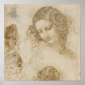 Póster Estudio para la Cabeza de Leda de Leonardo da Vinc