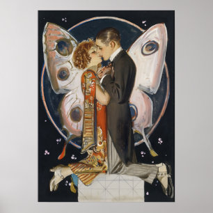 Póster Estudio sobre la pareja mariposa - Art Déco