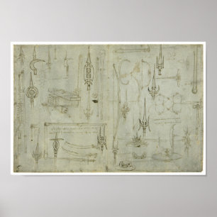 Póster Estudios de las armas, Leonardo da Vinci